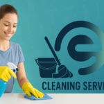 Professional cleaning lady wiping surface with microfiber cloth and cleaning spray bottle