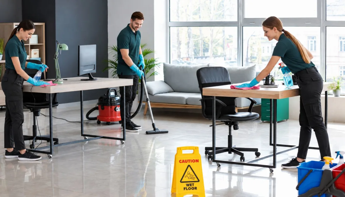 Cleaning crew sanitizing workspace in Lethbridge, Alberta Canada