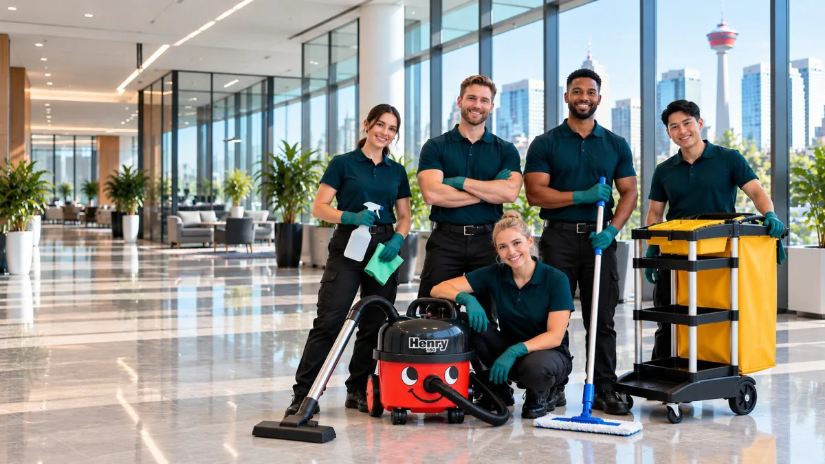 Ecora Cleaning team in office lobby Calgary Alberta